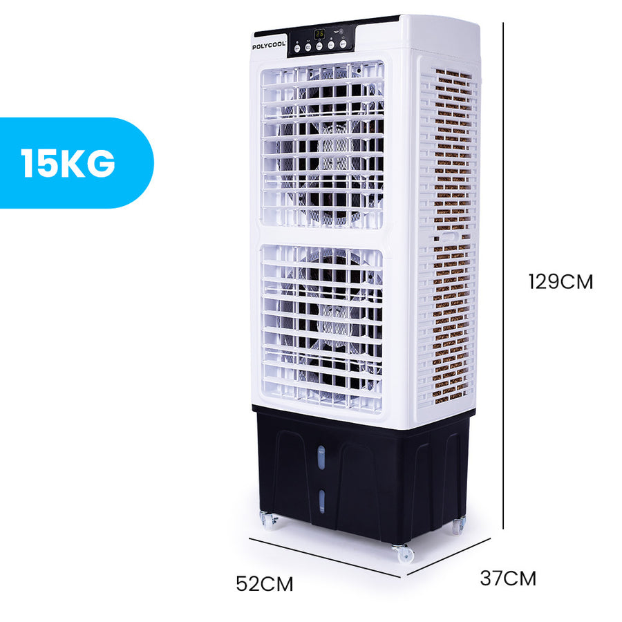 POLYCOOL 35L 220W Evaporative Air Cooler Portable Industrial Fan, Purifier, Humidifier, Remote Control