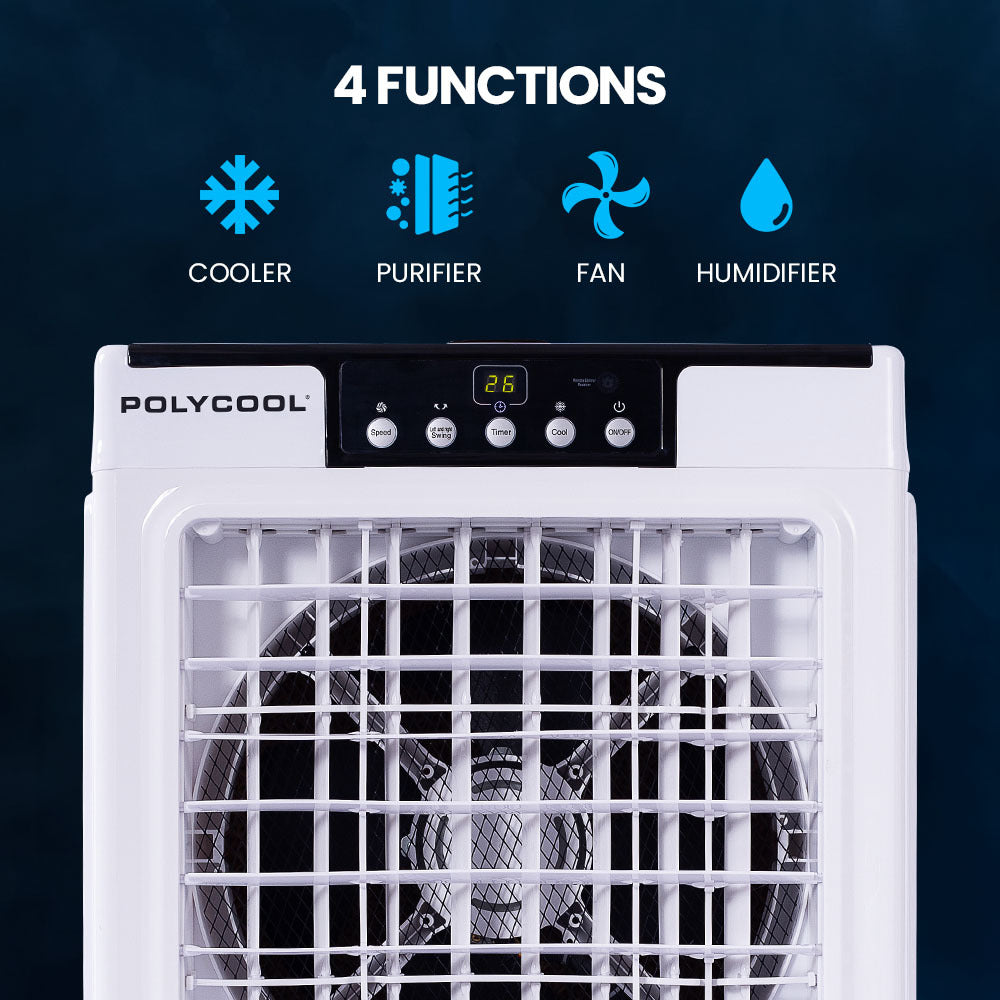 POLYCOOL 35L 220W Evaporative Air Cooler Portable Industrial Fan, Purifier, Humidifier, Remote Control