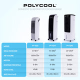 POLYCOOL 8L Evaporative Air Cooler Portable Home Fan, Purifier, Humidifier, Remote Control, Grey and White