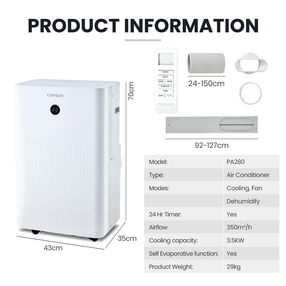 CARSON 3.5kW Portable Air Conditioner, with Dehumidifier Mode & Fan Cooler