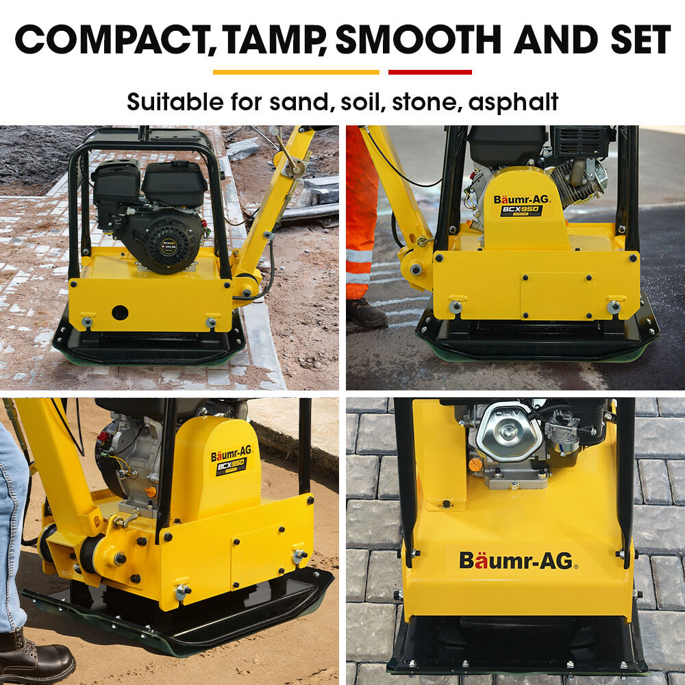 BAUMR-AG 185kg Reversible Vibratory Plate Compactor, Commercial 9HP 270cc, 500x700mm, Wheel Kit, for Sand Soil Gravel Asphalt (BCX-950)
