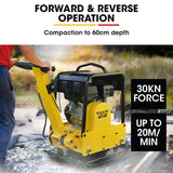 BAUMR-AG 185kg Reversible Vibratory Plate Compactor, Commercial 9HP 270cc, 500x700mm, Wheel Kit, for Sand Soil Gravel Asphalt (BCX-950) - Side View