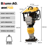 BAUMR-AG 77KG 285 x 345mm Tamping Rammer, 10kN 6.5hp, w/ Transport Wheel Kit, Compactor for Soil Sand Gravel Asphalt - BRM-700 - Rear View