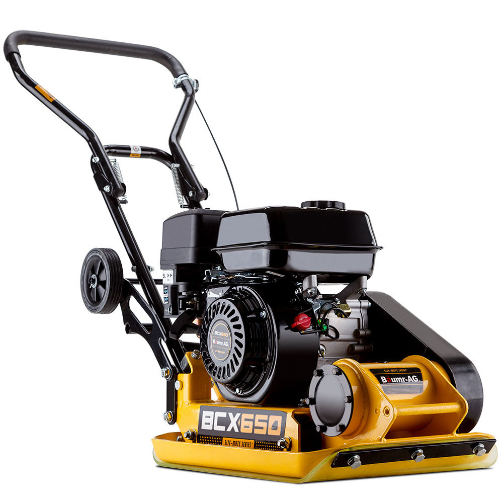BAUMR-AG 60kg 370x510mm 6.5HP Plate Compactor, Paver Pad, Transport Wheels
