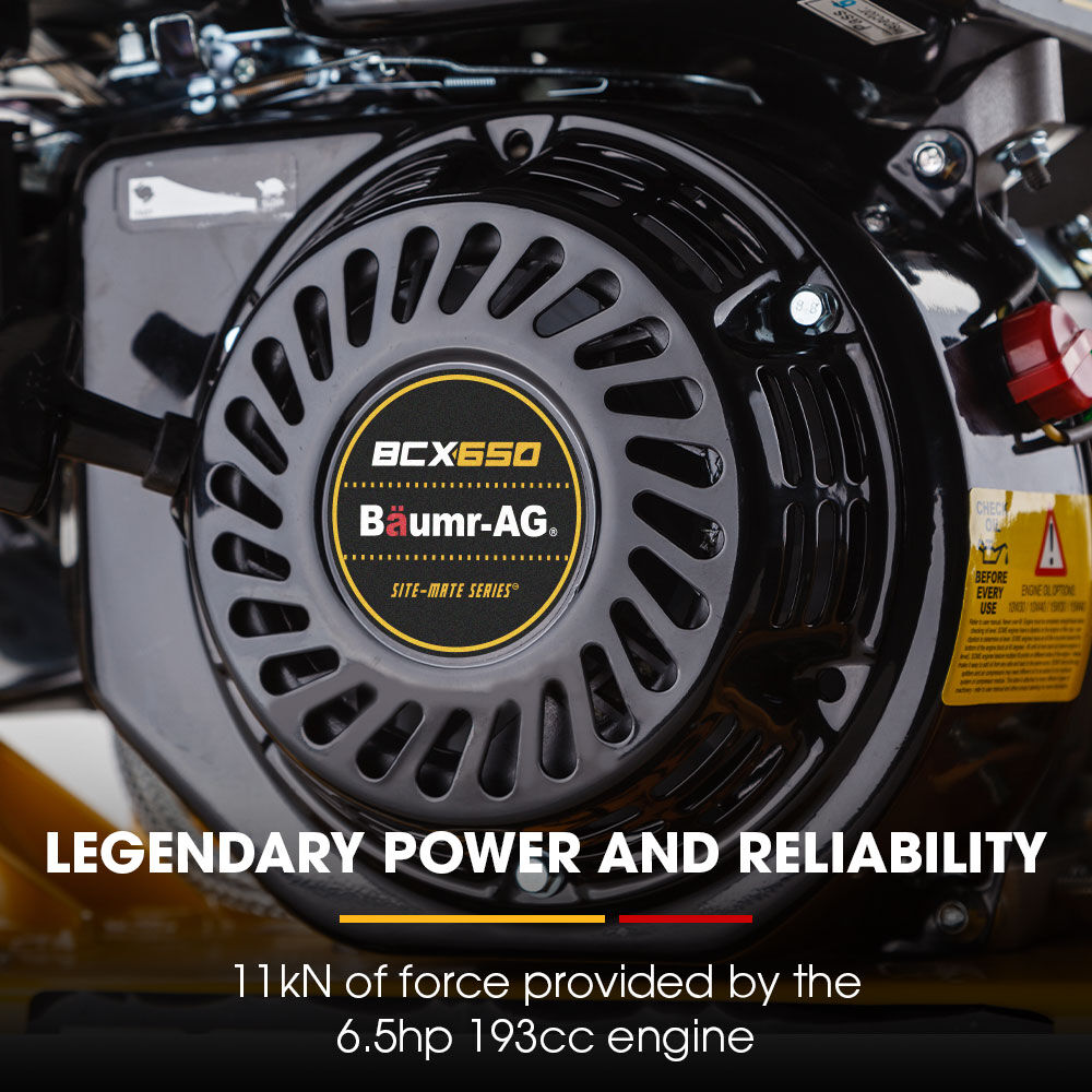 BAUMR-AG 60kg 370x510mm 6.5HP Plate Compactor, Paver Pad, Transport Wheels