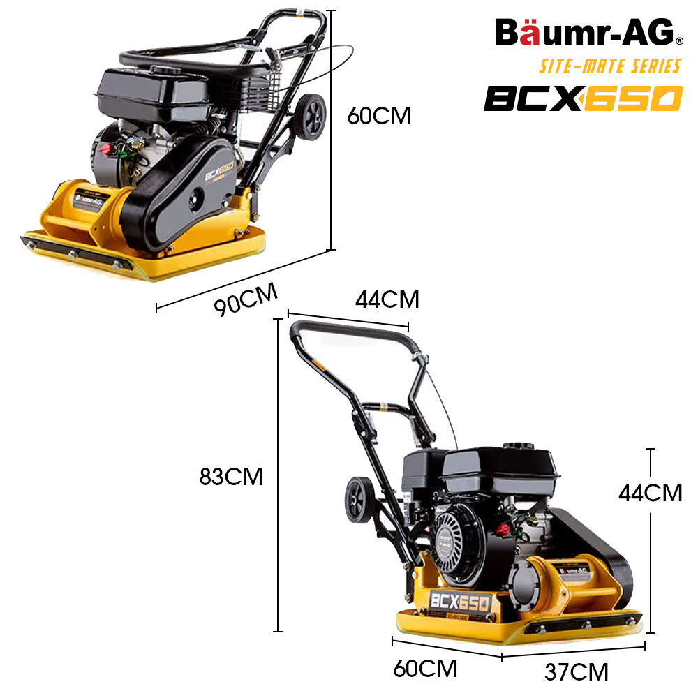 BAUMR-AG 60kg 370x510mm 6.5HP Plate Compactor, Paver Pad, Transport Wheels