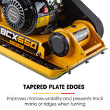 BAUMR-AG 60kg 370x510mm 6.5HP Plate Compactor, Paver Pad, Transport Wheels - Side View