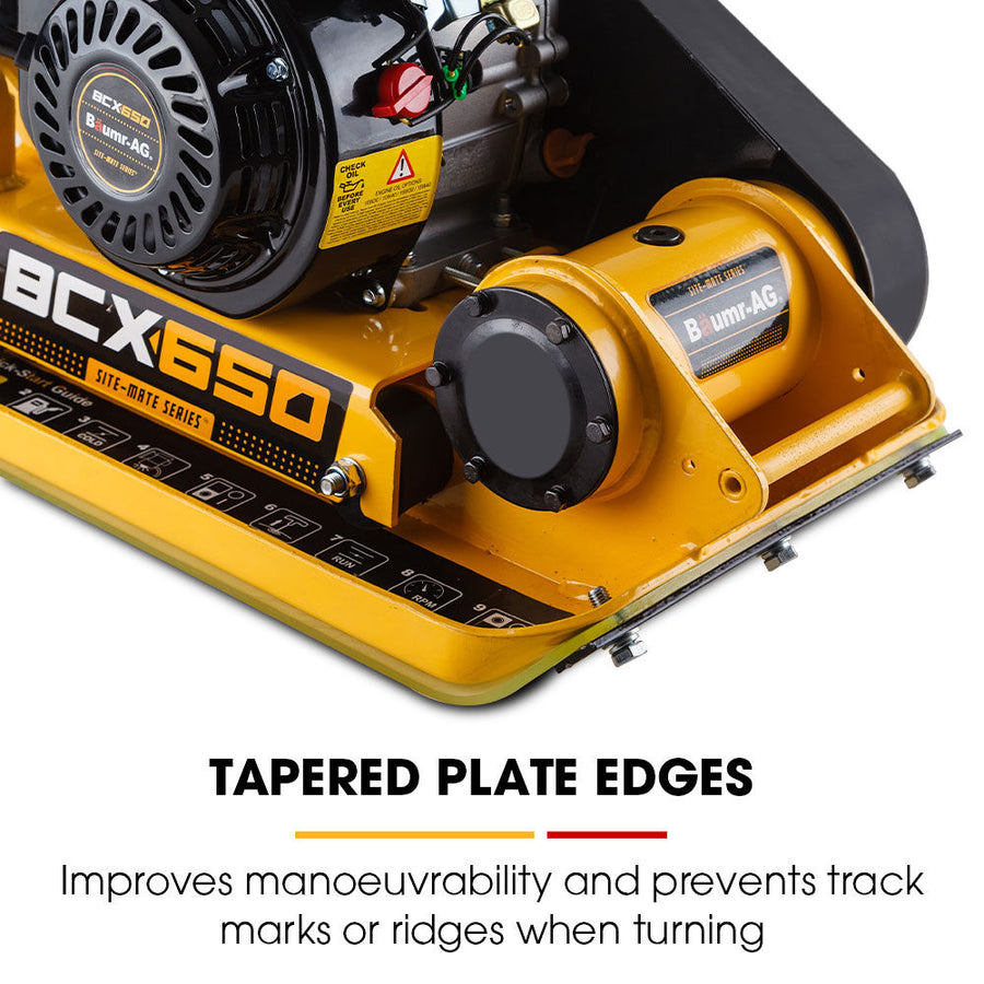 BAUMR-AG 60kg 370x510mm 6.5HP Plate Compactor, Paver Pad, Transport Wheels