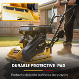 BAUMR-AG 60kg 370x510mm 6.5HP Plate Compactor, Paver Pad, Transport Wheels - 45-Degree Angle