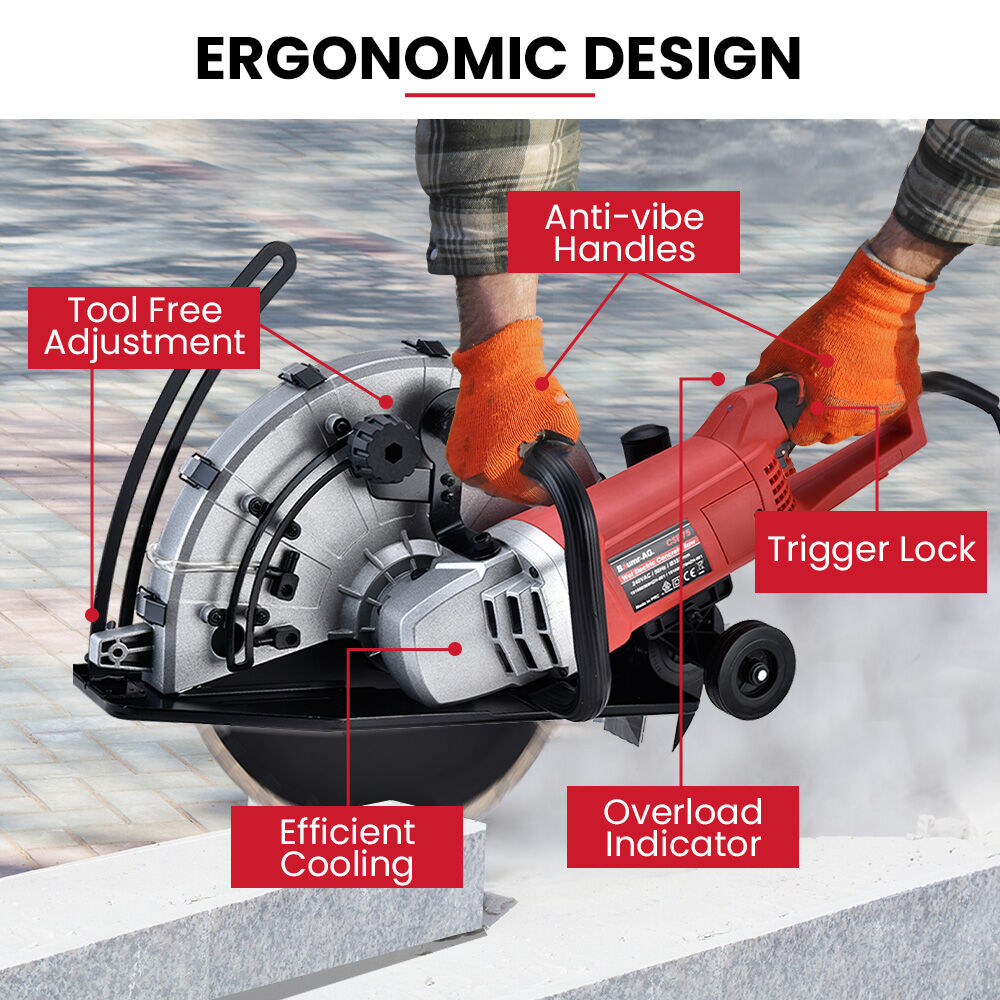 BAUMR-AG 355mm Electric Circular Concrete Saw Wet/Dry, with Diamond Blade