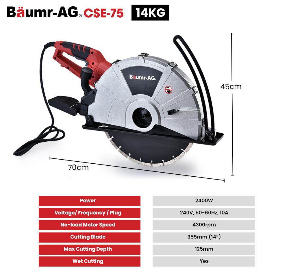 BAUMR-AG 355mm Electric Circular Concrete Saw Wet/Dry, with Diamond Blade
