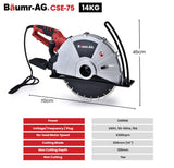 BAUMR-AG 355mm Electric Circular Concrete Saw Wet/Dry, with Diamond Blade - Rear View