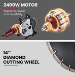 BAUMR-AG 355mm Electric Circular Concrete Saw Wet/Dry, with Diamond Blade