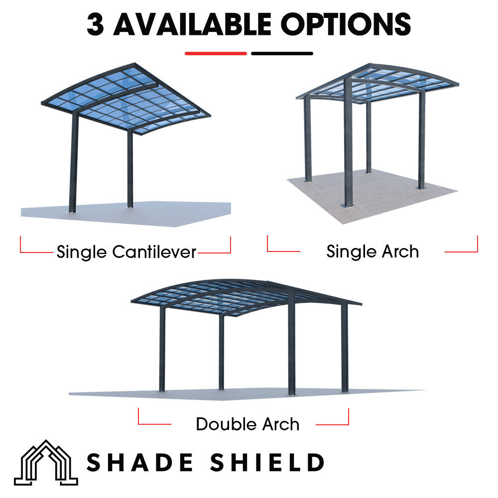 SHADE SHIELD Arched Double Carport 6.0m x 5.5m x 2.98m, Aluminium Alloy Frame, Polycarbonate Roof, S