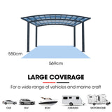 SHADE SHIELD Arched Double Carport 6.0m x 5.5m x 2.98m, Aluminium Alloy Frame, Polycarbonate Roof, S