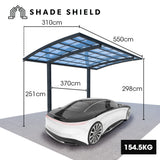 SHADE SHIELD Single Cantilever Carport 3.0m x 5.5m x 2.98m, Aluminium Alloy Frame, Polycarbonate Roof, Shelter for Car or Outdoor Living