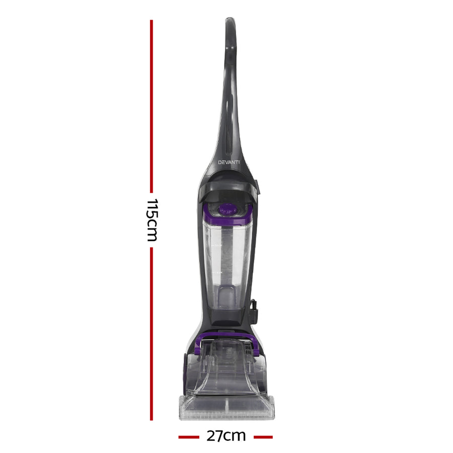 Devanti 800W carpet washer with twin water tanks and standing design, twin water tank system
