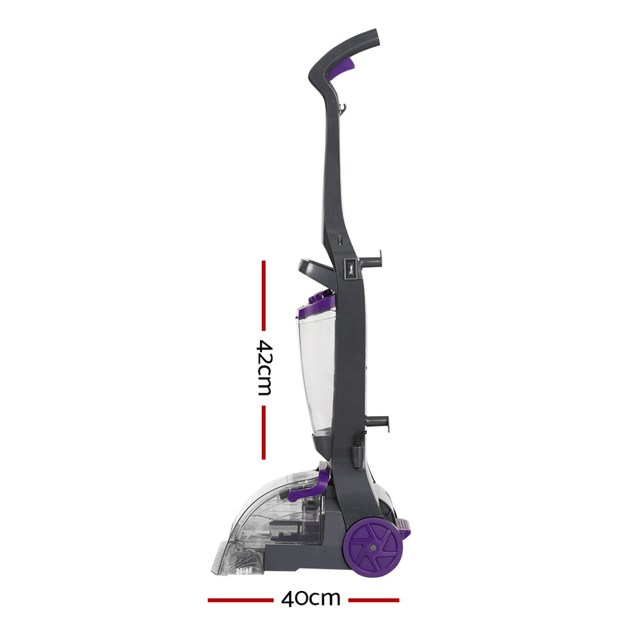 Devanti 800W carpet washer with twin water tanks and standing design, sofa brush attachment