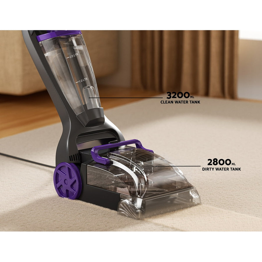 Devanti 800W carpet washer with twin water tanks and standing design, tilt and angle adjustment