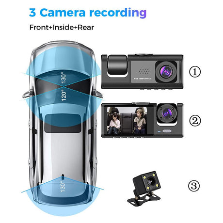 Hd Night Vision Car Driving Recorder With 3 Lenses-1915197563317915651