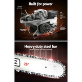 Giantz 58cc Petrol Chainsaw 20 Inch Bar Chain Saw Tree Pruner 2 Stroke E-Start - Rear View