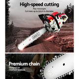 Giantz 58cc Petrol Chainsaw 20 Inch Bar Chain Saw Tree Pruner 2 Stroke E-Start - Close-Up Angle