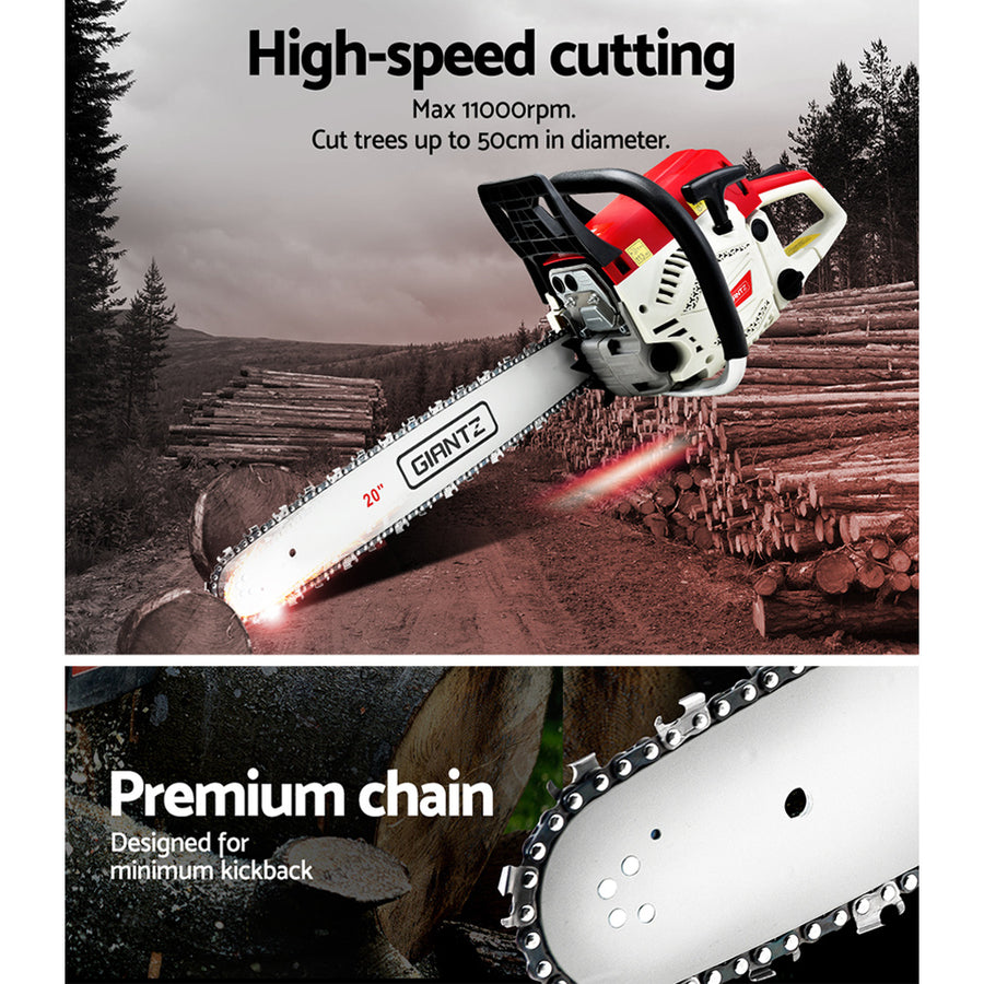 Giantz 58cc petrol chainsaw with 20 inch bar and low kickback chain, image 7