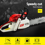 Giantz 65cc Petrol Chainsaw 24 Inch Bar Chain Saw Tree Pruner 2 Stroke E-Start - Top-Down View