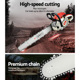Giantz 65cc Petrol Chainsaw 24 Inch Bar Chain Saw Tree Pruner 2 Stroke E-Start - Rear View