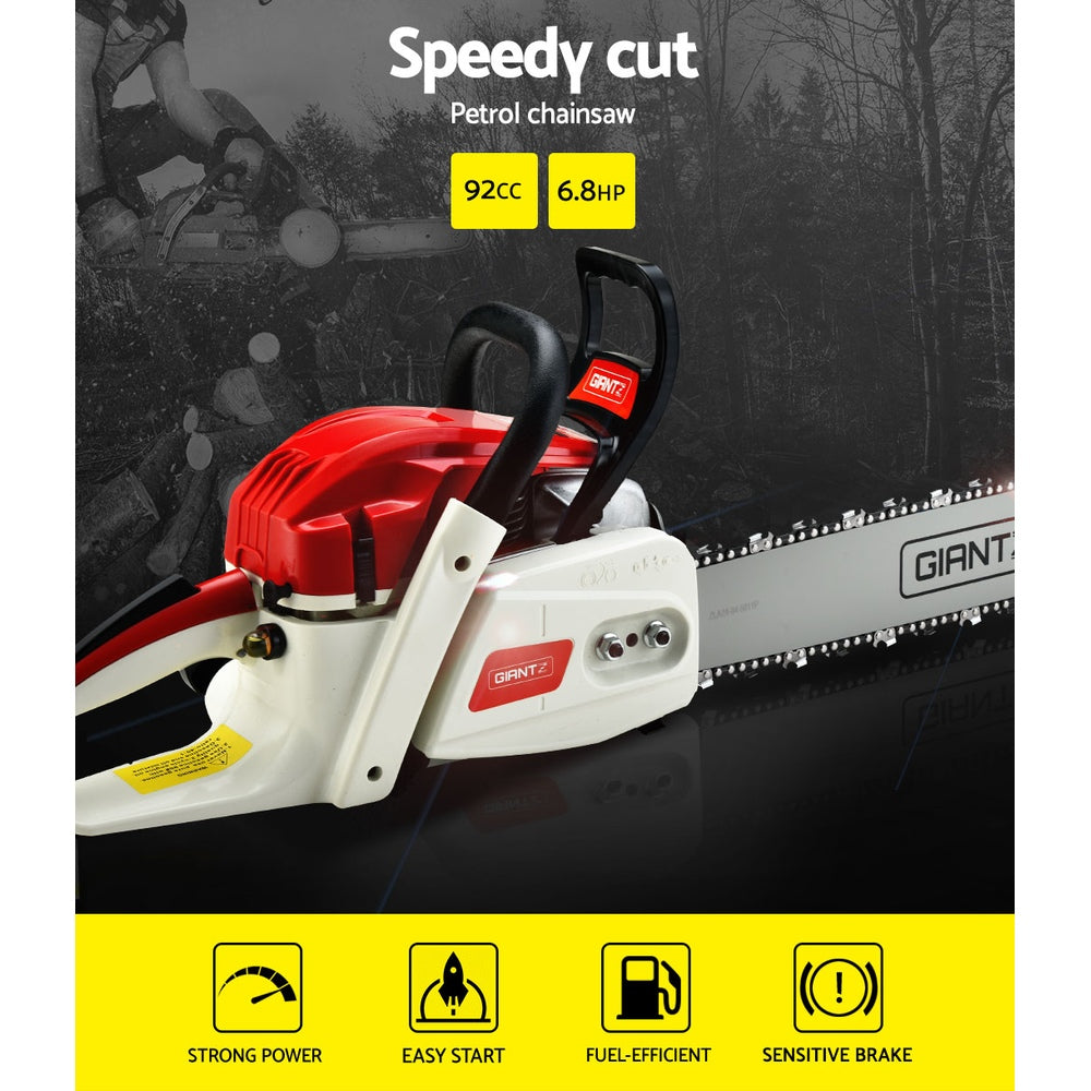 Giantz Chainsaw Petrol 92CC 24 Bar Commercial E-Start Pruning Chain Saw