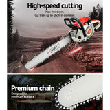 Giantz Chainsaw Petrol 92CC 24 Bar Commercial E-Start Pruning Chain Saw - Rear View