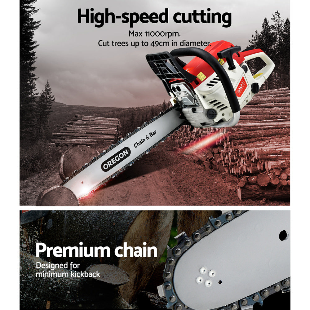 Giantz Chainsaw Petrol 52CC 20 Oregon Bar Commercial E-Start Pruning Chain Saw