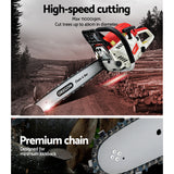 Giantz Chainsaw Petrol 52CC 20 Oregon Bar Commercial E-Start Pruning Chain Saw - Close-Up Angle
