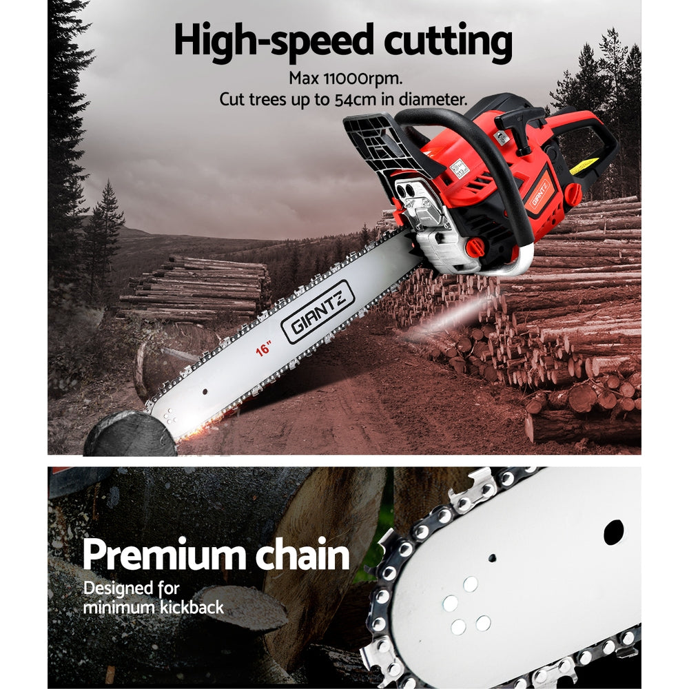 Giantz Chainsaw Petrol 45CC 16 Bar Commercial E-Start Pruning Chain Saw