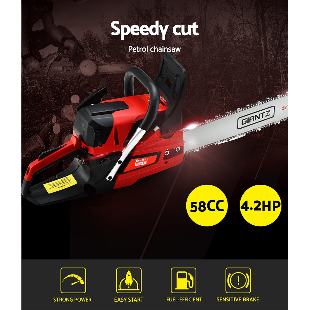 Giantz Chainsaw Petrol 58CC 22 Bar Commercial E-Start Pruning Chain Saw,Giantz Chainsaw Petrol 58CC 22 Bar Commercial E-Start Pruning Chain Saw 4.2HP