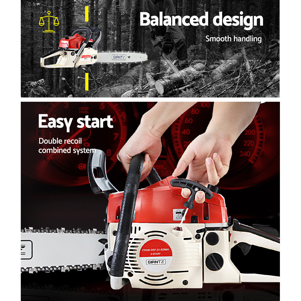 Giantz Chainsaw Petrol 45CC 18" Bar Commercial E-Start Pruning Chain Saw
