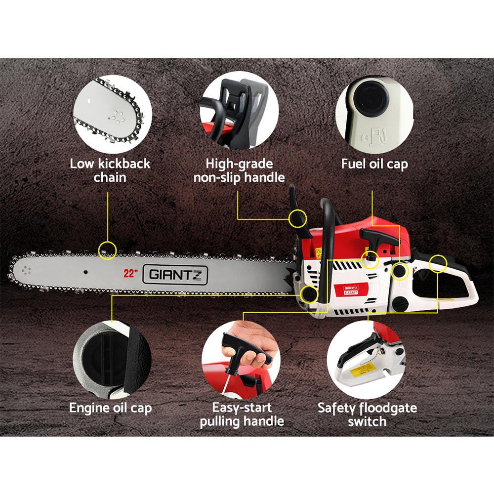 Giantz Chainsaw Petrol 62CC 22 Bar Commercial E-Start Pruning Chain Saw