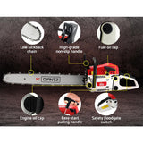 Giantz Chainsaw Petrol 62CC 24 Bar Commercial E-Start Pruning Chain Saw,Giantz Chainsaw Petrol 62CC 24 Bar Commercial E-Start Pruning Chain Saw 5.2HP - Close-Up Angle