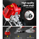 Giantz 52cc Petrol Brush Cutter Whipper Saw Trimmer 2 Stroke 3-in-1 Wheel - Close-Up Angle