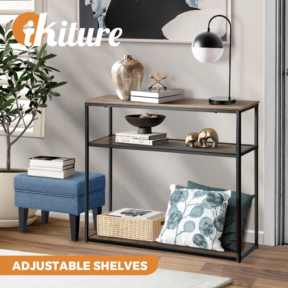 Oikiture Hall Console Table 3 Tiers Shelves Metal&Wooden