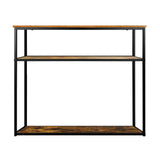 Oikiture Hall Console Table 3 Tiers Shelves Metal&Wooden