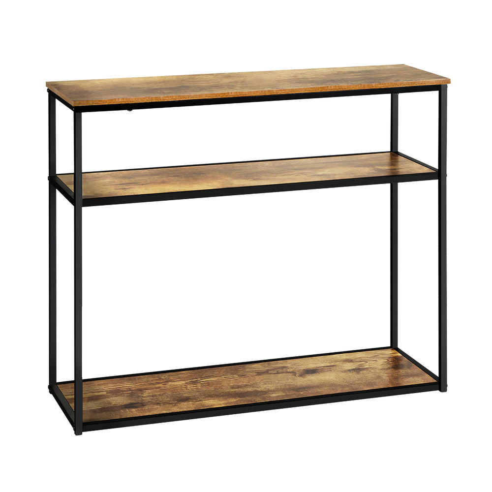 Oikiture Hall Console Table 3 Tiers Shelves Metal&Wooden