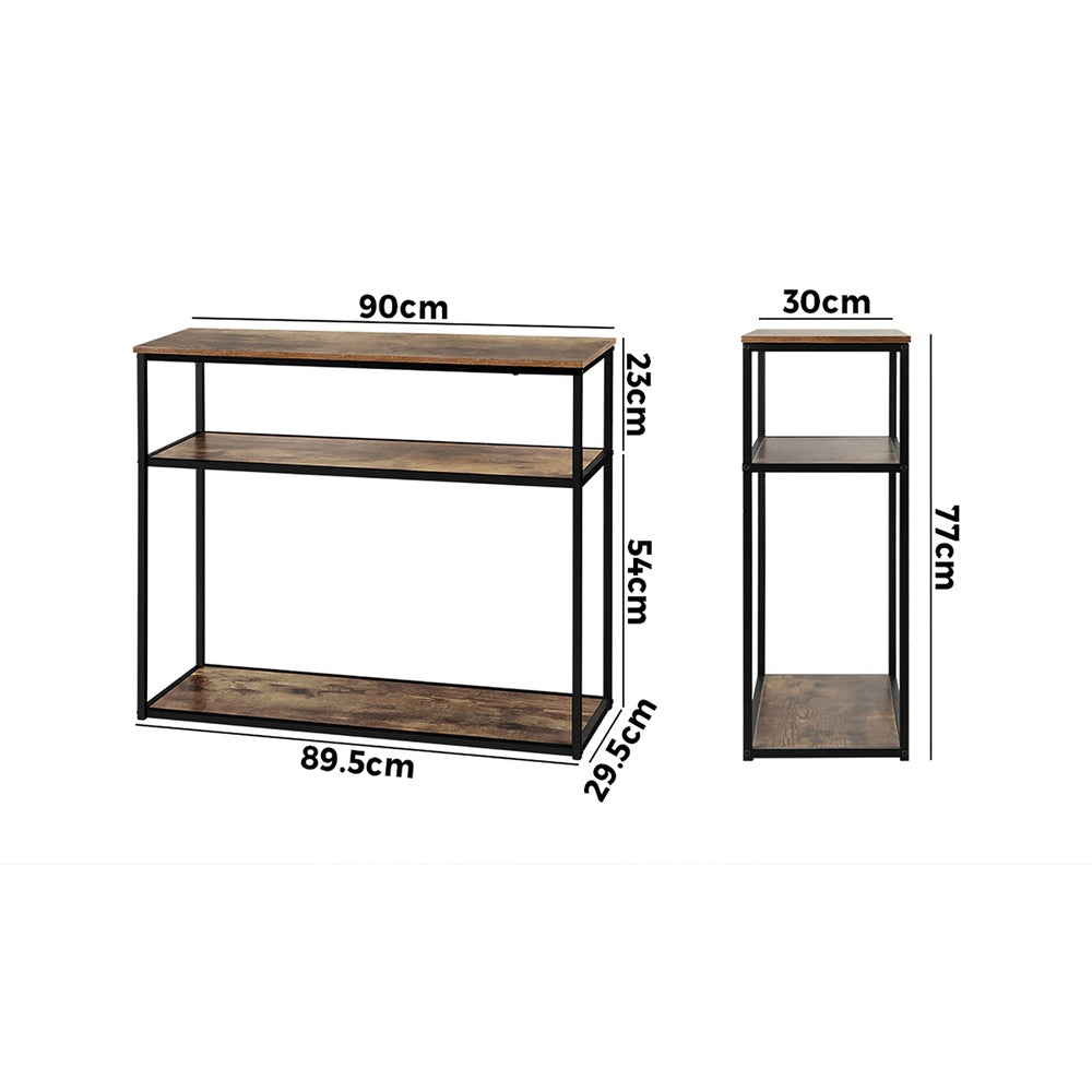 Oikiture Hall Console Table 3 Tiers Shelves Metal&Wooden