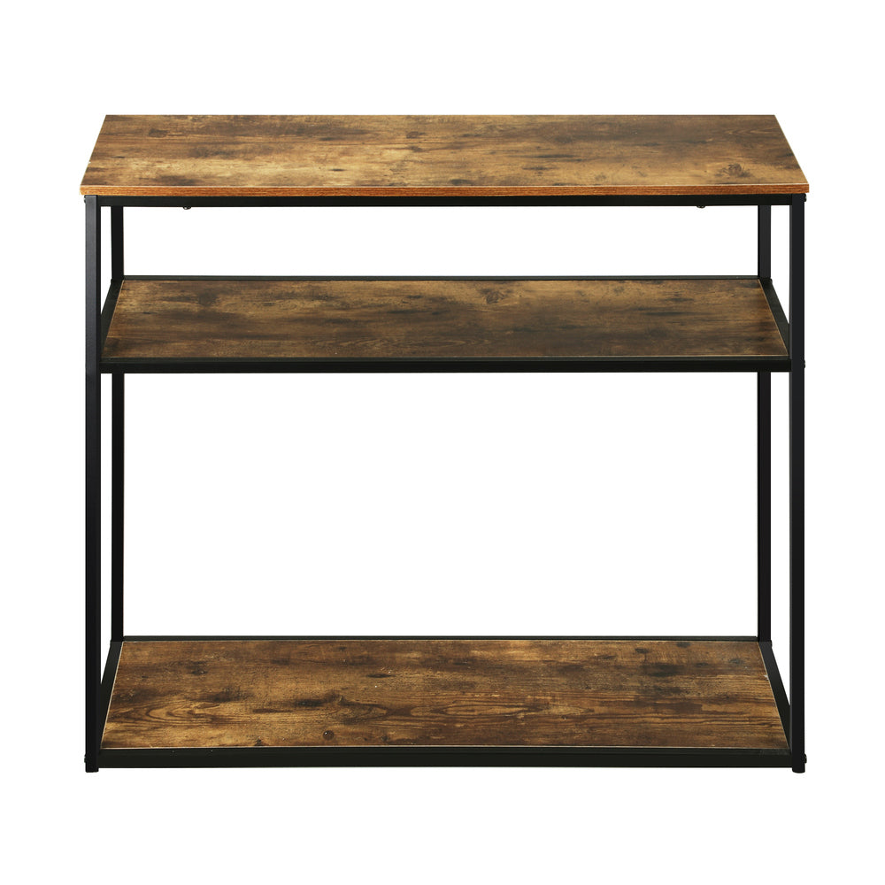 Oikiture Hall Console Table 3 Tiers Shelves Metal&Wooden