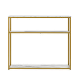 Oikiture Console Table Metal Frame 3-tier White&Gold