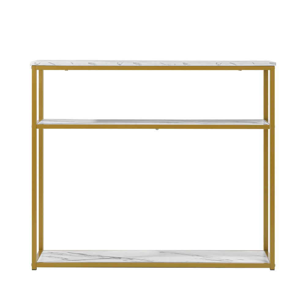 Oikiture Console Table Metal Frame 3-tier White&Gold