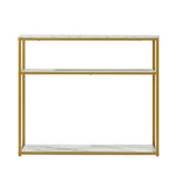 Oikiture Console Table Metal Frame 3-tier White&Gold - Low Angle