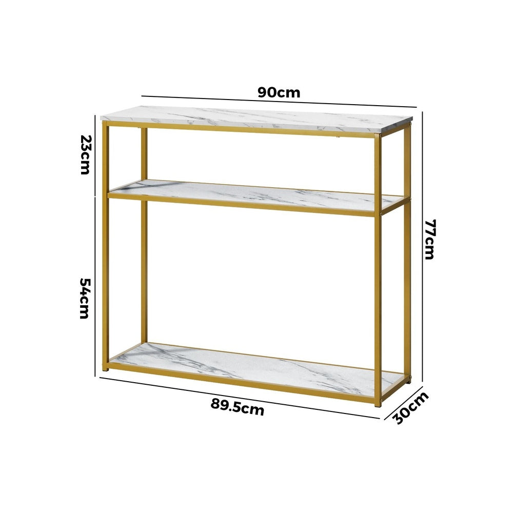 Oikiture Console Table Metal Frame 3-tier White&Gold