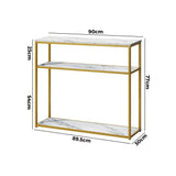 Oikiture Console Table Metal Frame 3-tier White&Gold - Close-Up Angle