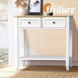 Oikiture Console Table Hallway 2 Drawers Display Shelf - Close-Up Angle